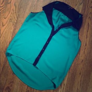 G by Guess Hi Low Green Sleeveless Blouse